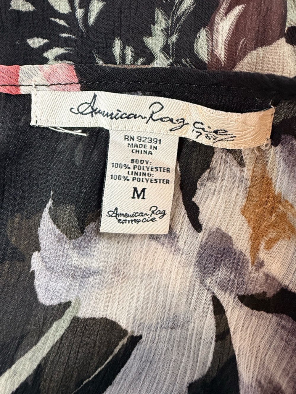 American Rag Floral Sheer Dress Boho Cottagecore Flutter Sleeve Handkerchief Hem - Picture 8 of 11